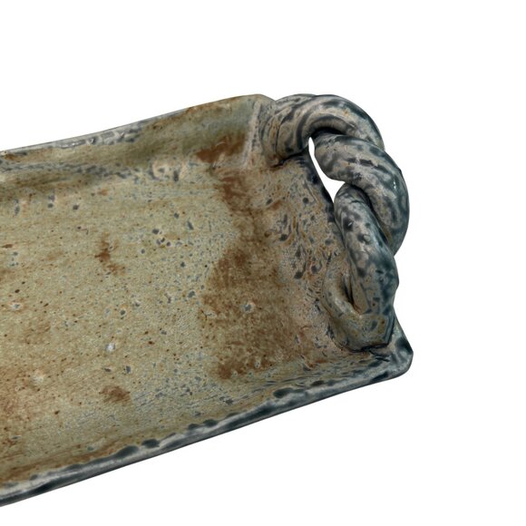 Stoneware Handmade Tray With Twisted Handles & Earthy Glaze Finish - Picture 2 of 10